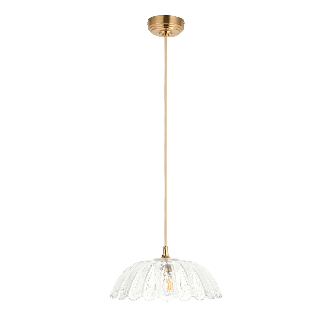 Endon 121003 Eltham & Carnation Pendant Clear Glass & Brushed Aged Brass With Natural Braided Cable