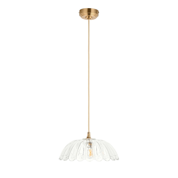 Endon 121003 Eltham & Carnation Pendant Clear Glass & Brushed Aged Brass With Natural Braided Cable
