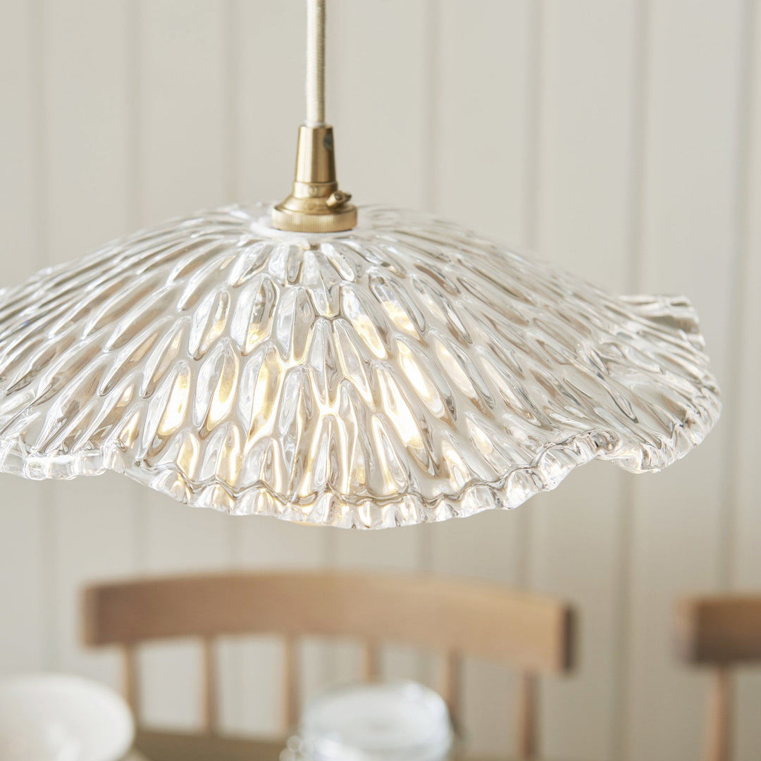 Endon 121004 Eltham & Orchid Pendant Clear Glass & Brushed Aged Brass With Natural Braided Cable