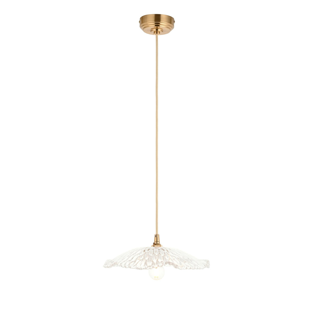 Endon 121004 Eltham & Orchid Pendant Clear Glass & Brushed Aged Brass With Natural Braided Cable