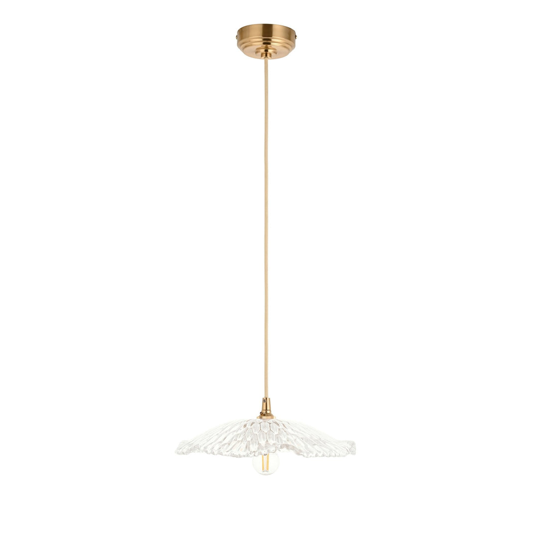 Endon 121004 Eltham & Orchid Pendant Clear Glass & Brushed Aged Brass With Natural Braided Cable