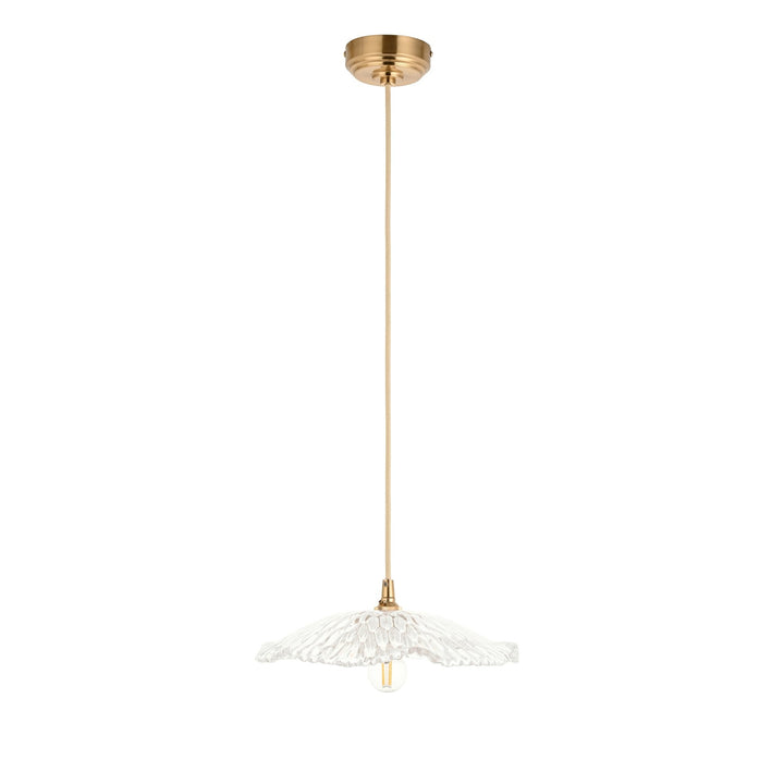 Endon 121004 Eltham & Orchid Pendant Clear Glass & Brushed Aged Brass With Natural Braided Cable