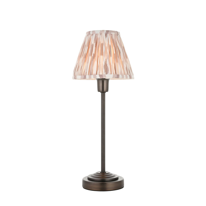 Endon 121006 Rise & Ikat 16cm Table Lamp Antique Bronze Plate & Neutral Print Fabric