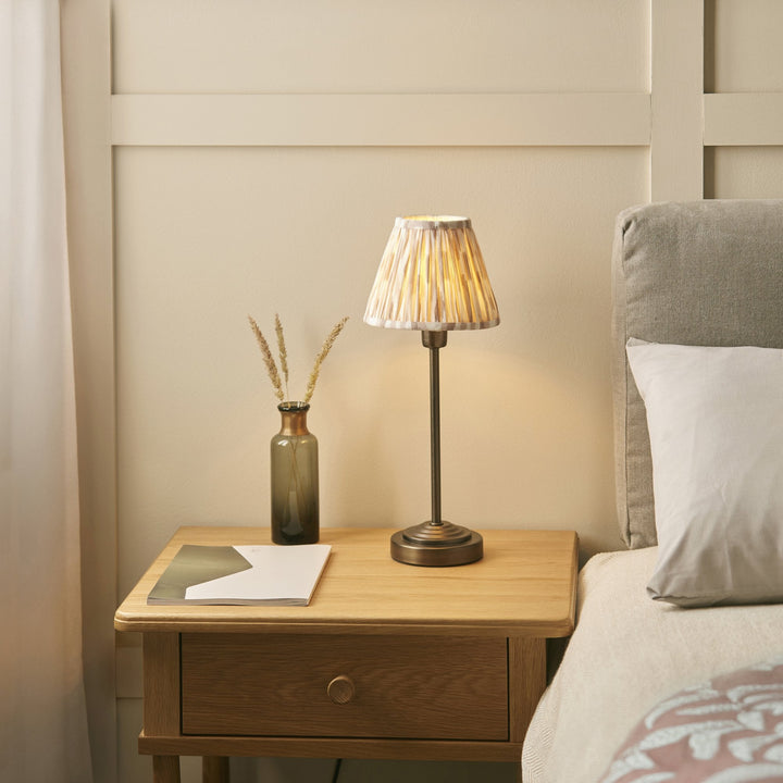 Endon 121006 Rise & Ikat 16cm Table Lamp Antique Bronze Plate & Neutral Print Fabric