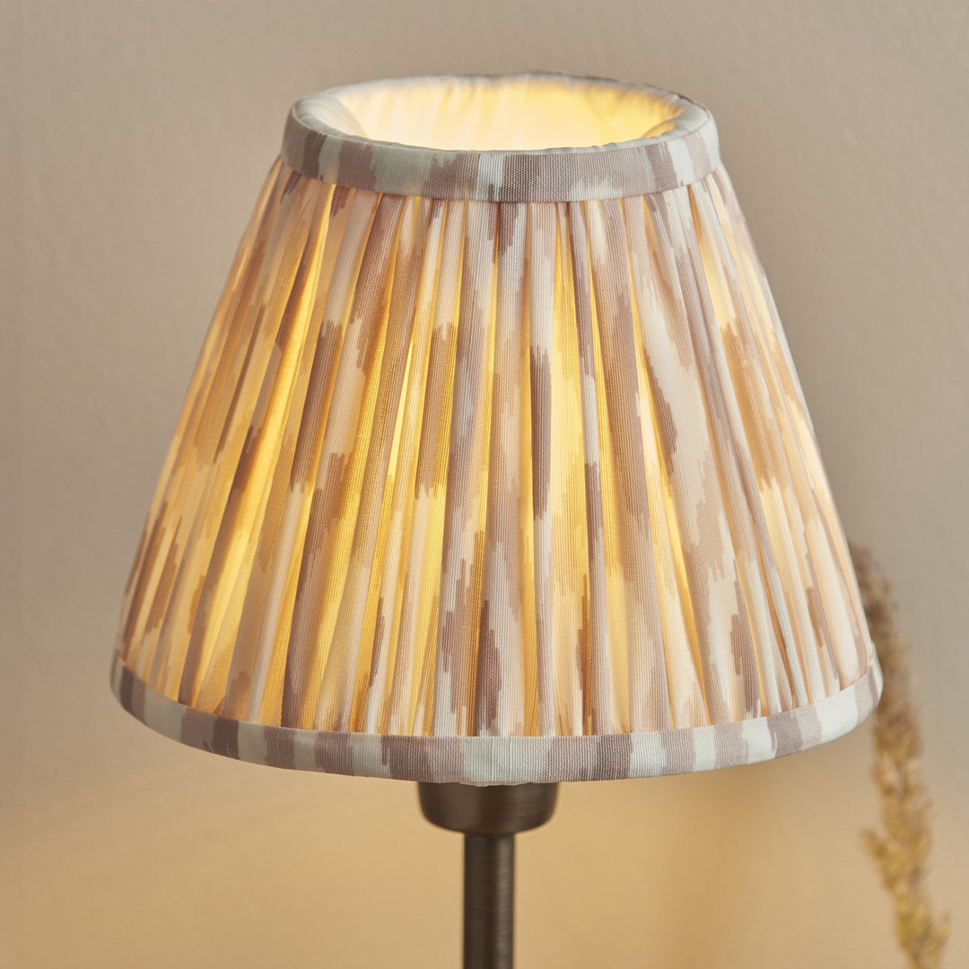 Endon 121006 Rise & Ikat 16cm Table Lamp Antique Bronze Plate & Neutral Print Fabric