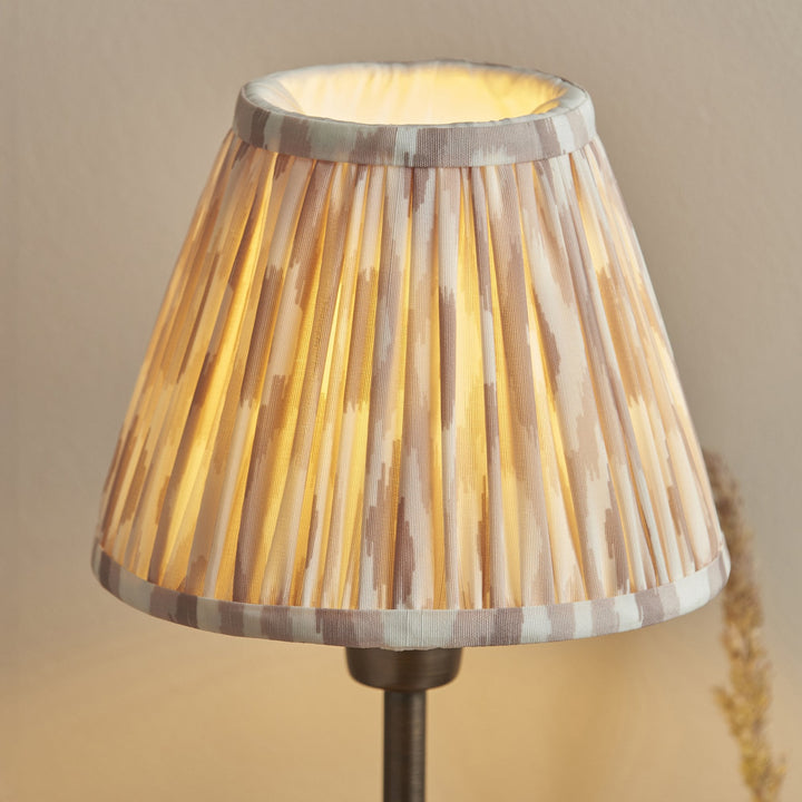 Endon 121006 Rise & Ikat 16cm Table Lamp Antique Bronze Plate & Neutral Print Fabric