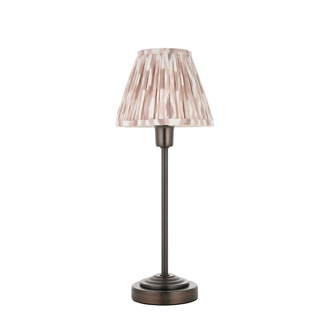 Endon 121006 Rise & Ikat 16cm Table Lamp Antique Bronze Plate & Neutral Print Fabric