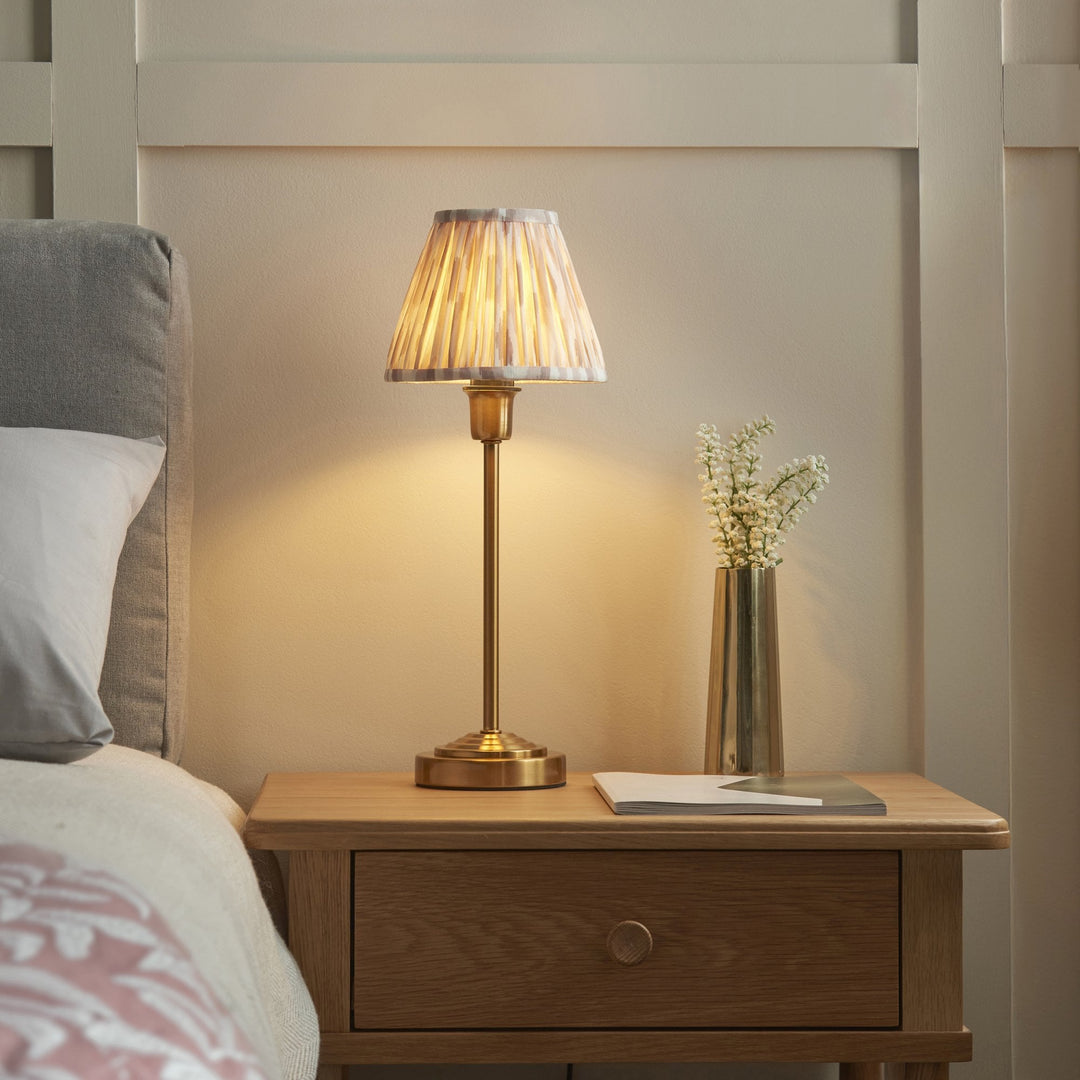 Endon 121014 Rise & Ikat 16cm Table Lamp Vintage Brass Finish & Neutral Print Fabric