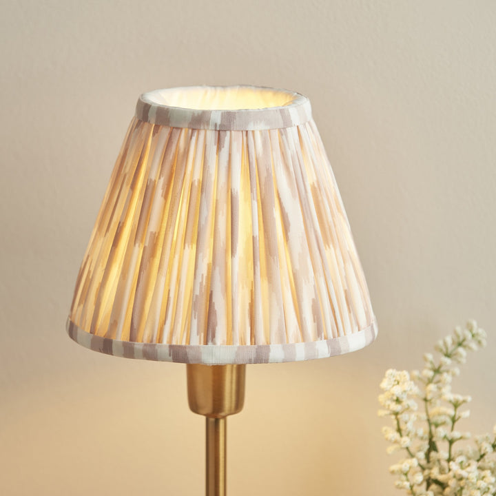 Endon 121014 Rise & Ikat 16cm Table Lamp Vintage Brass Finish & Neutral Print Fabric