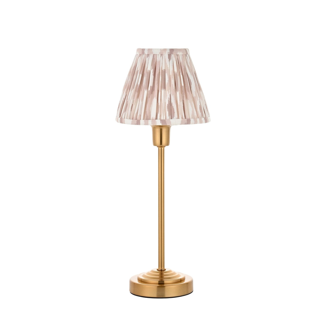 Endon 121014 Rise & Ikat 16cm Table Lamp Vintage Brass Finish & Neutral Print Fabric