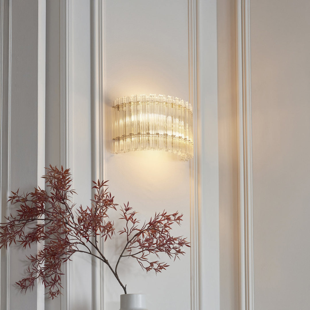 Endon 114217 2 Light Wall Light Brushed Aged Brass Plate & Clear Glass