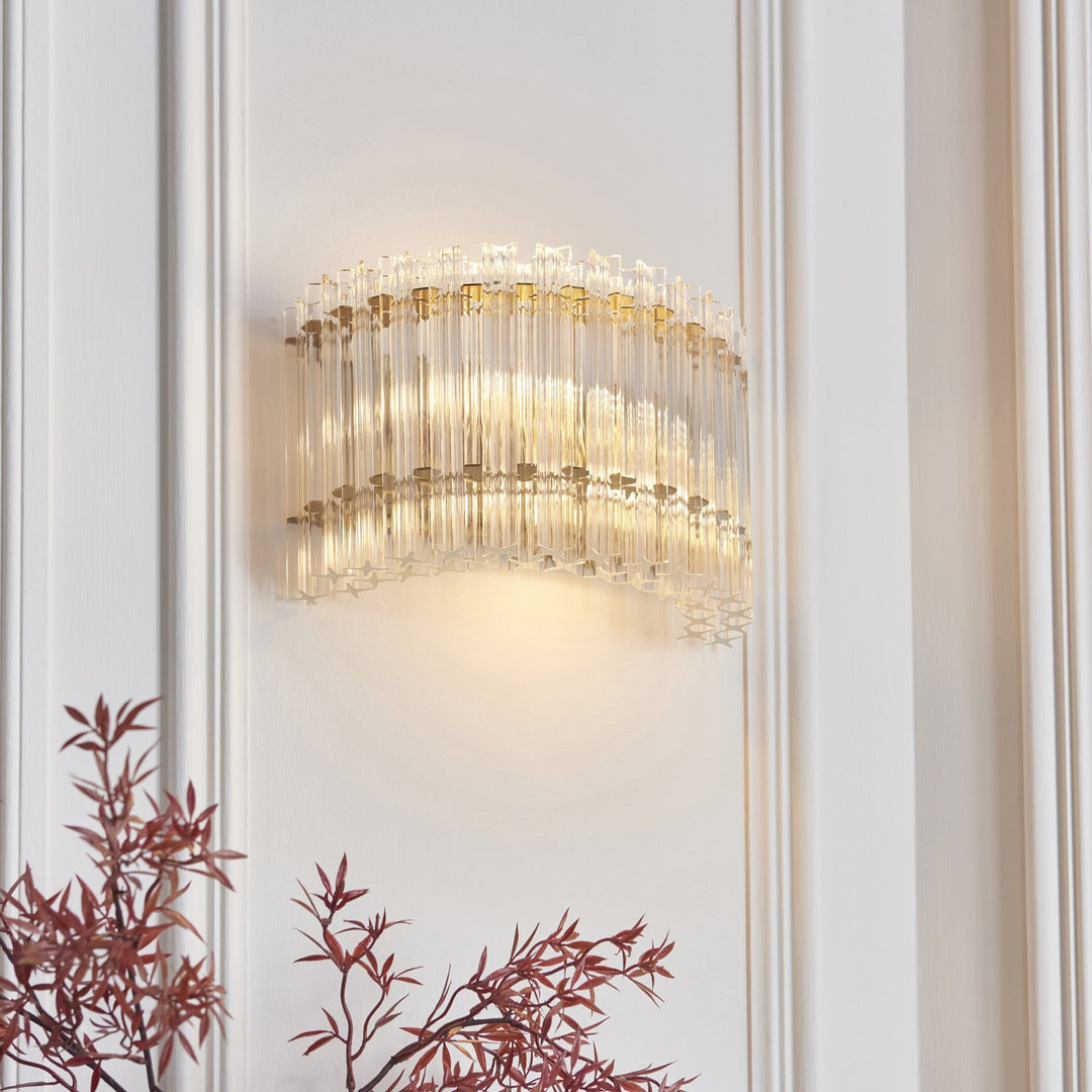 Endon 114217 2 Light Wall Light Brushed Aged Brass Plate & Clear Glass