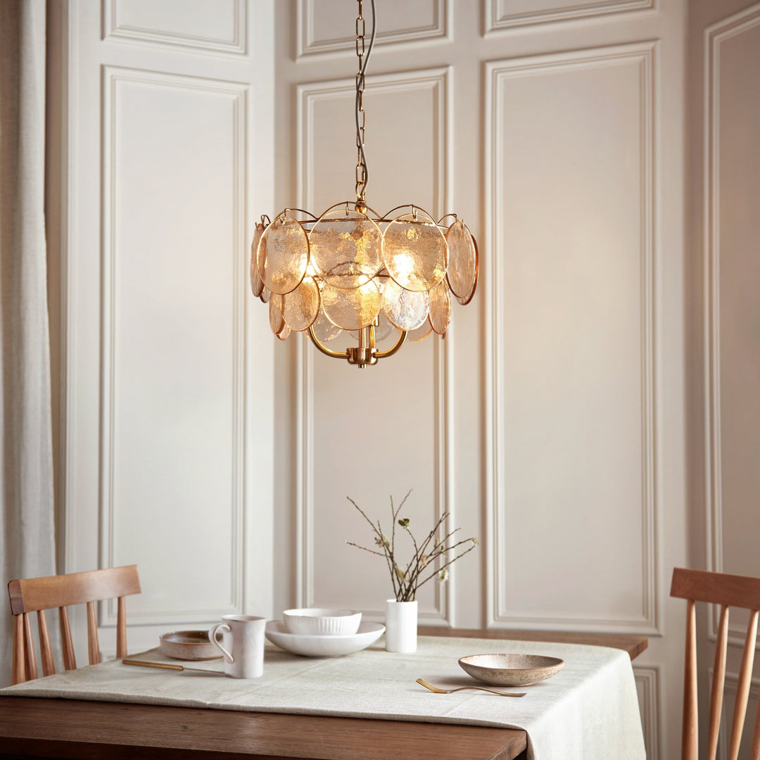 Endon 118602 3 Light Pendant Brushed Aged Brass Plate & Handmade Champagne Glass