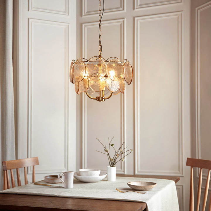 Endon 118602 3 Light Pendant Brushed Aged Brass Plate & Handmade Champagne Glass