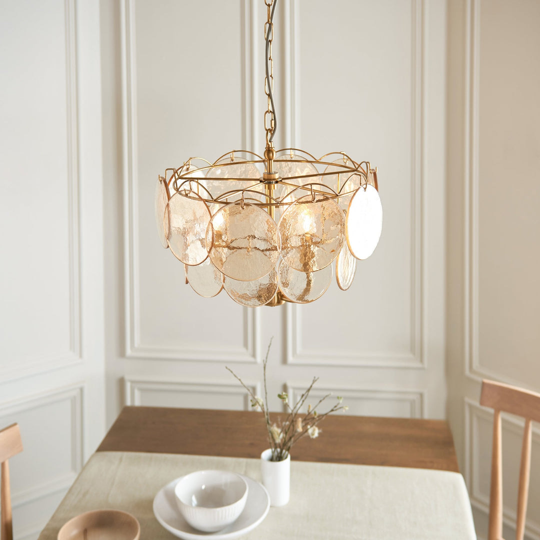 Endon 118602 3 Light Pendant Brushed Aged Brass Plate & Handmade Champagne Glass