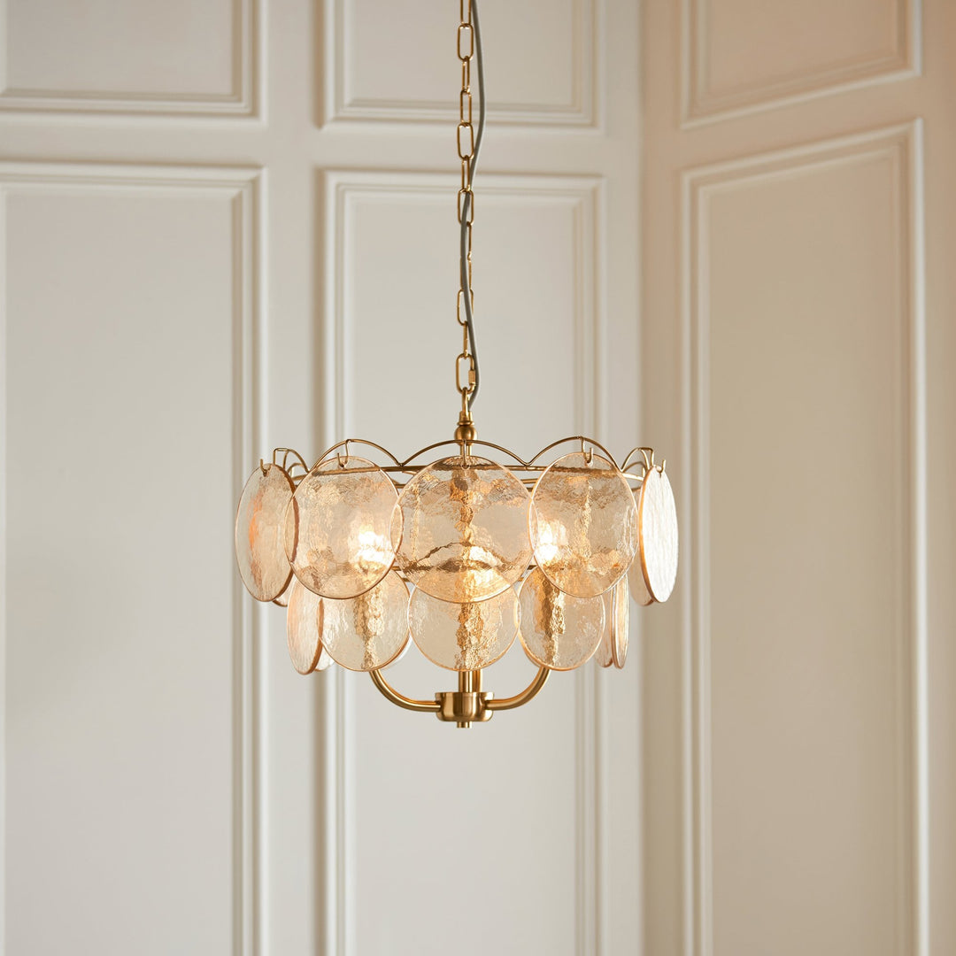 Endon 118602 3 Light Pendant Brushed Aged Brass Plate & Handmade Champagne Glass