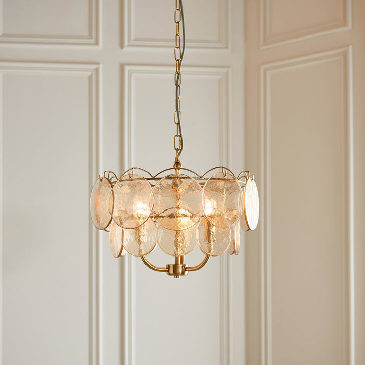 Endon 118602 3 Light Pendant Brushed Aged Brass Plate & Handmade Champagne Glass