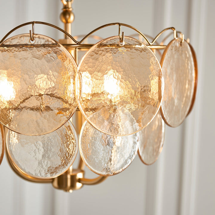 Endon 118602 3 Light Pendant Brushed Aged Brass Plate & Handmade Champagne Glass