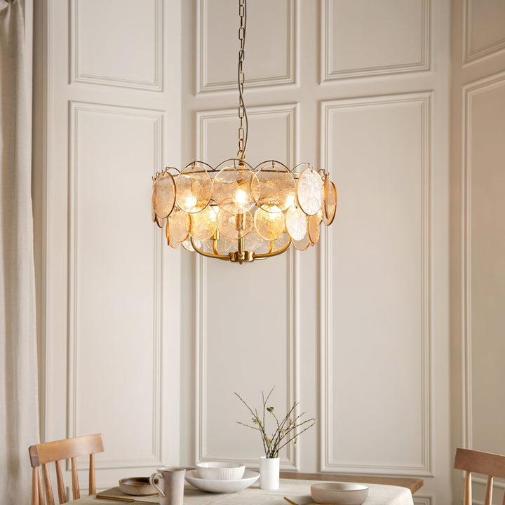 Endon 118603 5 Light Pendant Brushed Aged Brass Plate & Handmade Champagne Glass