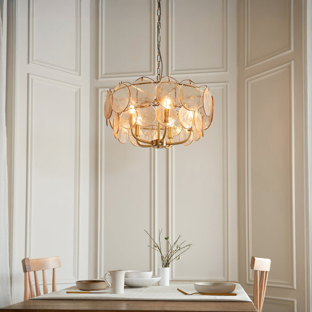 Endon 118603 5 Light Pendant Brushed Aged Brass Plate & Handmade Champagne Glass