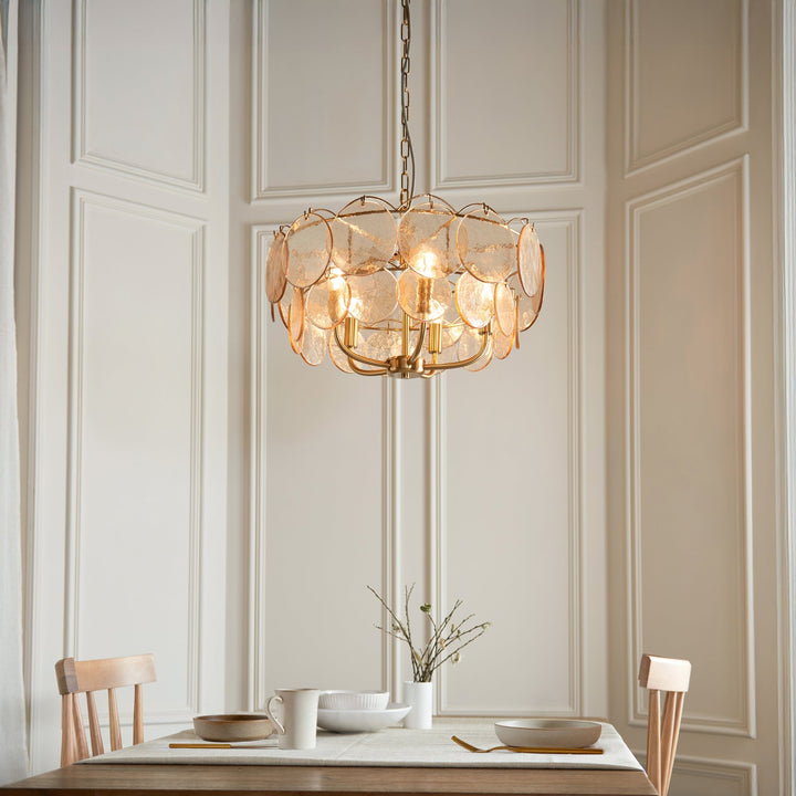 Endon 118603 5 Light Pendant Brushed Aged Brass Plate & Handmade Champagne Glass