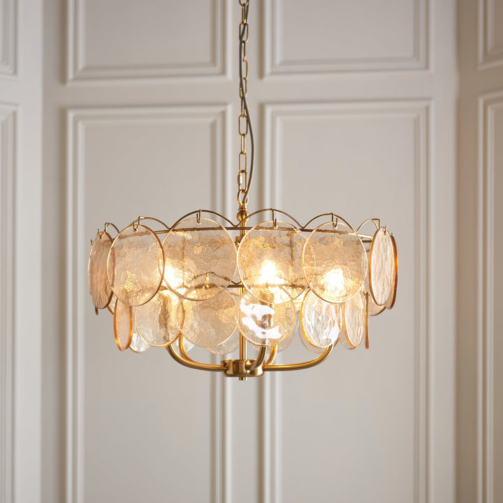 Endon 118603 5 Light Pendant Brushed Aged Brass Plate & Handmade Champagne Glass