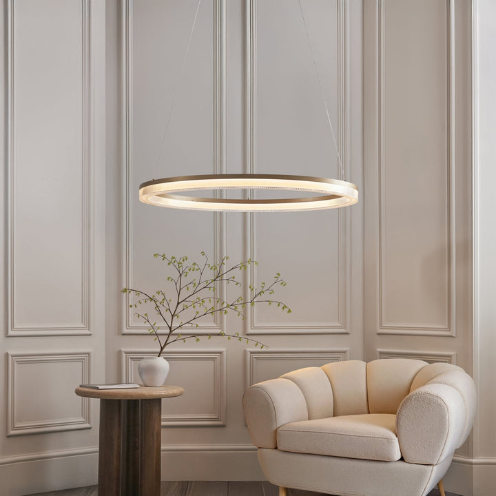 Endon 120549 LED Pendant Brushed Gold Plated Finish & Opal Ribbed Acrylic