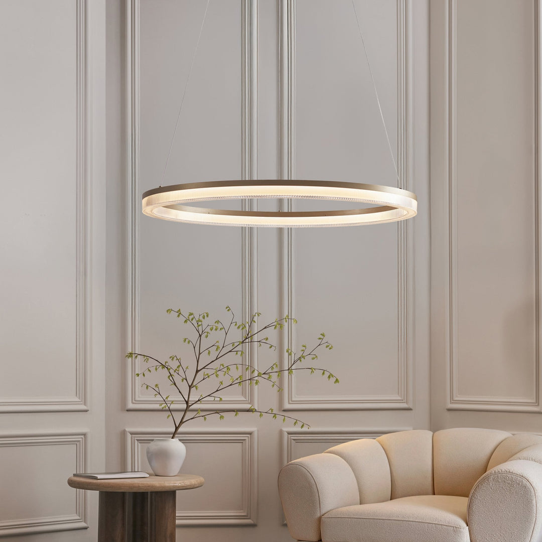 Endon 120549 LED Pendant Brushed Gold Plated Finish & Opal Ribbed Acrylic