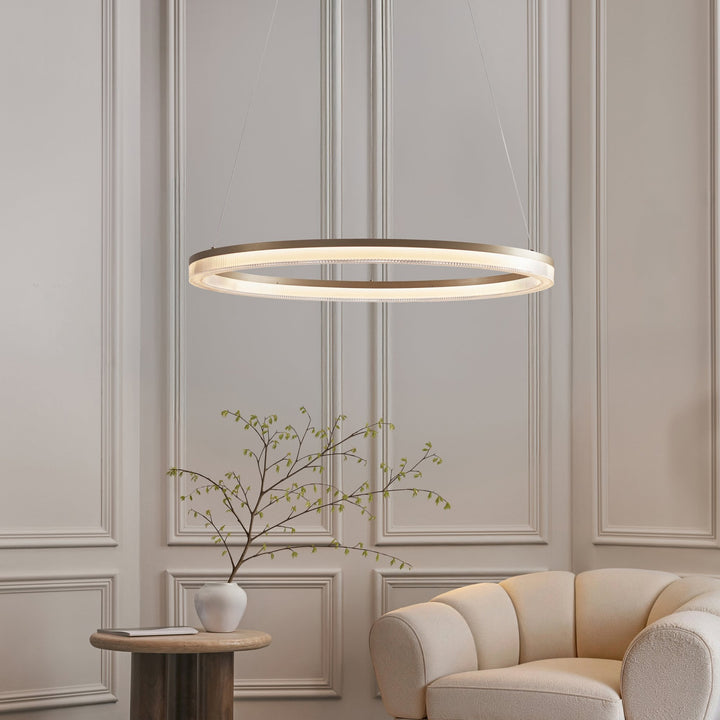 Endon 120549 LED Pendant Brushed Gold Plated Finish & Opal Ribbed Acrylic