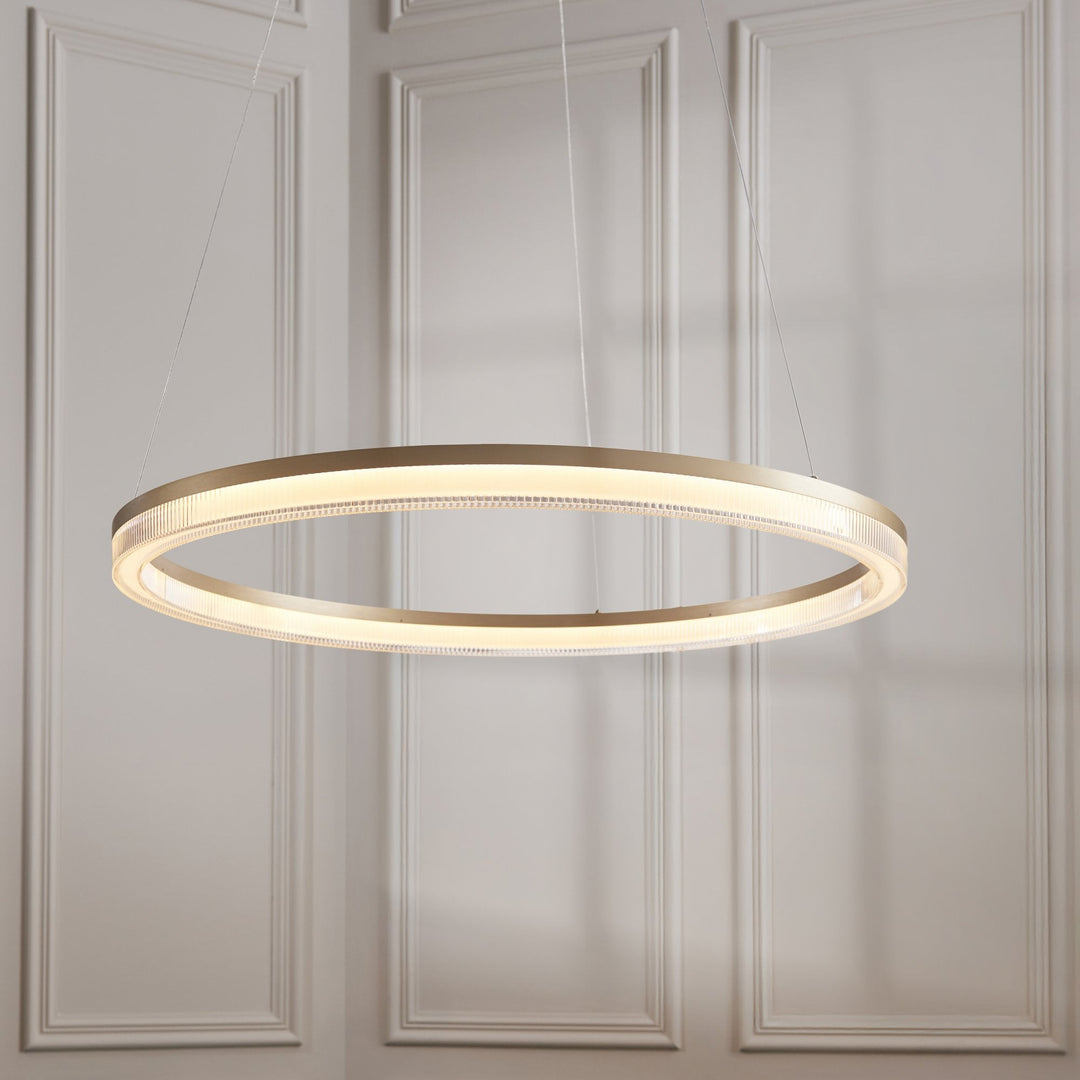 Endon 120549 LED Pendant Brushed Gold Plated Finish & Opal Ribbed Acrylic