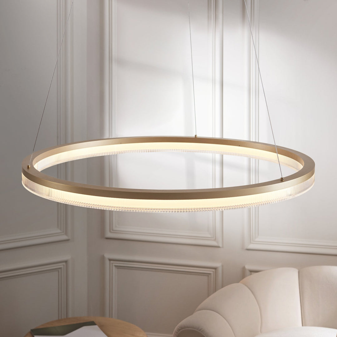 Endon 120549 LED Pendant Brushed Gold Plated Finish & Opal Ribbed Acrylic