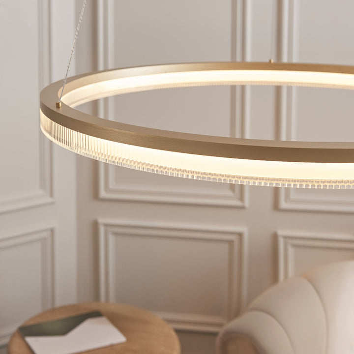 Endon 120549 LED Pendant Brushed Gold Plated Finish & Opal Ribbed Acrylic