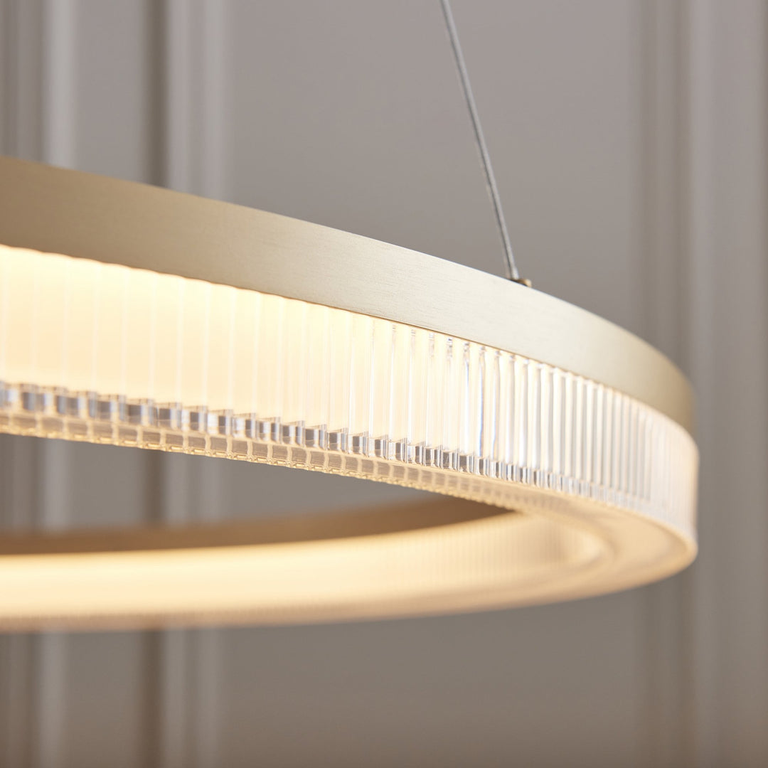 Endon 120549 LED Pendant Brushed Gold Plated Finish & Opal Ribbed Acrylic