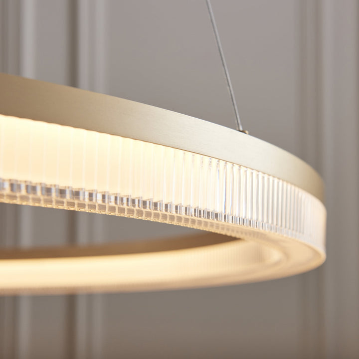 Endon 120549 LED Pendant Brushed Gold Plated Finish & Opal Ribbed Acrylic