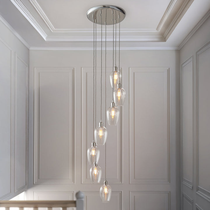 Endon 120642 7 Light Pendant Bright Nickel Plate & Clear Glass