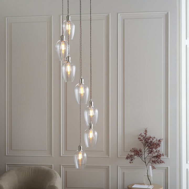 Endon 120642 7 Light Pendant Bright Nickel Plate & Clear Glass