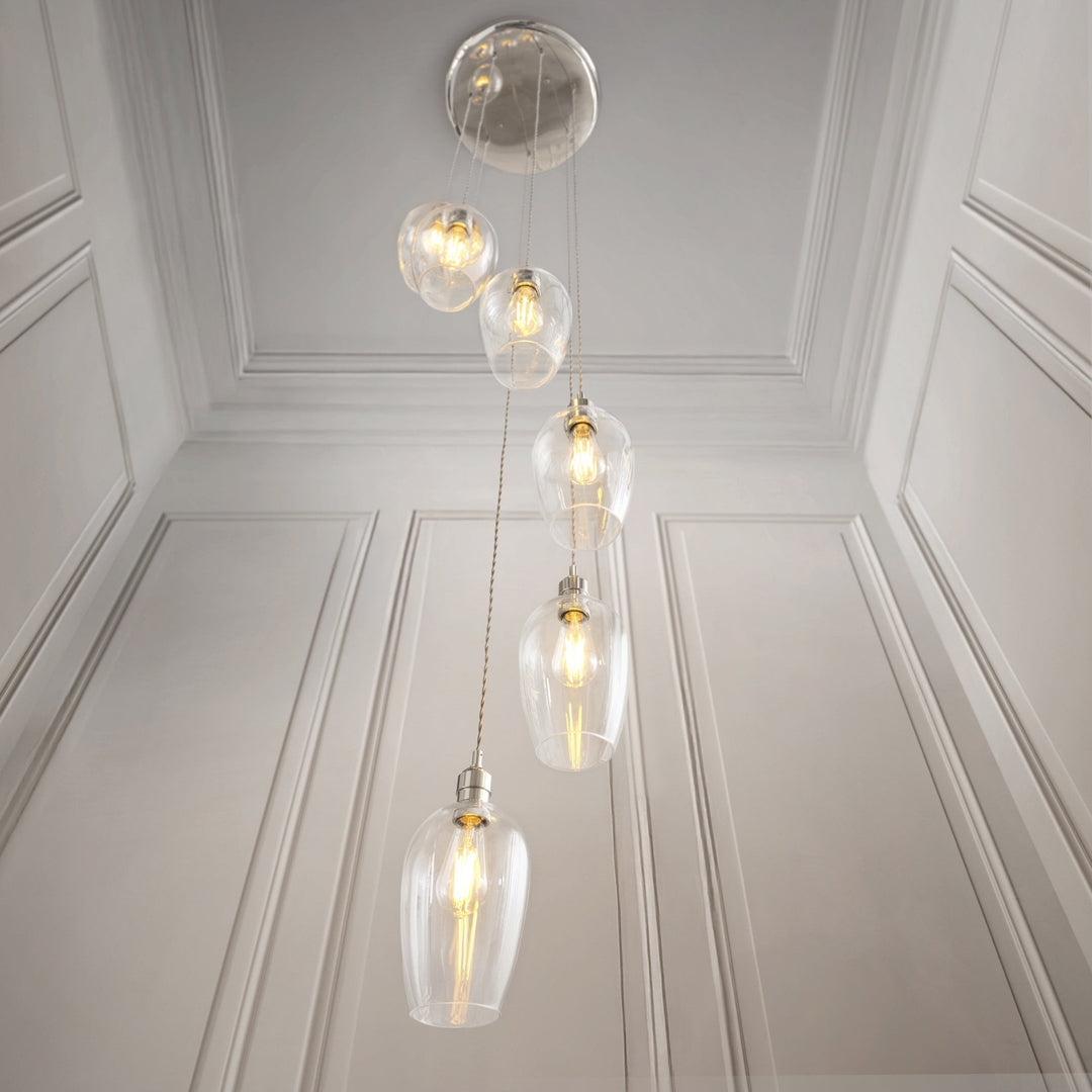 Endon 120642 7 Light Pendant Bright Nickel Plate & Clear Glass