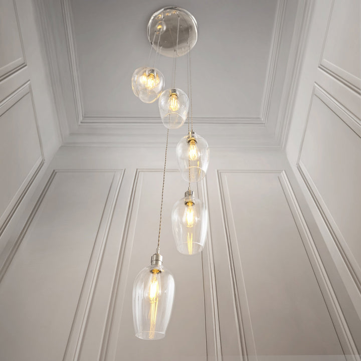 Endon 120642 7 Light Pendant Bright Nickel Plate & Clear Glass
