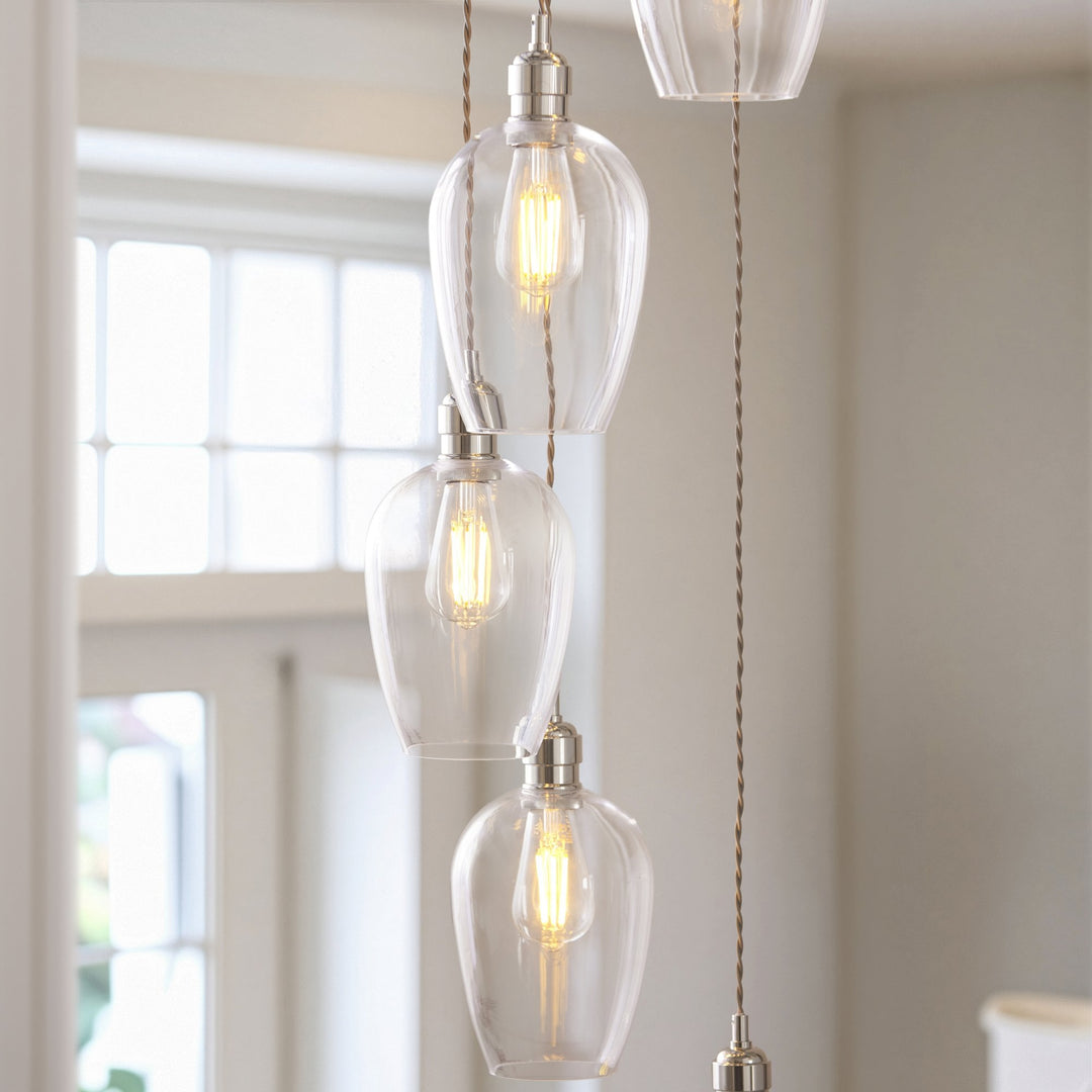 Endon 120642 7 Light Pendant Bright Nickel Plate & Clear Glass