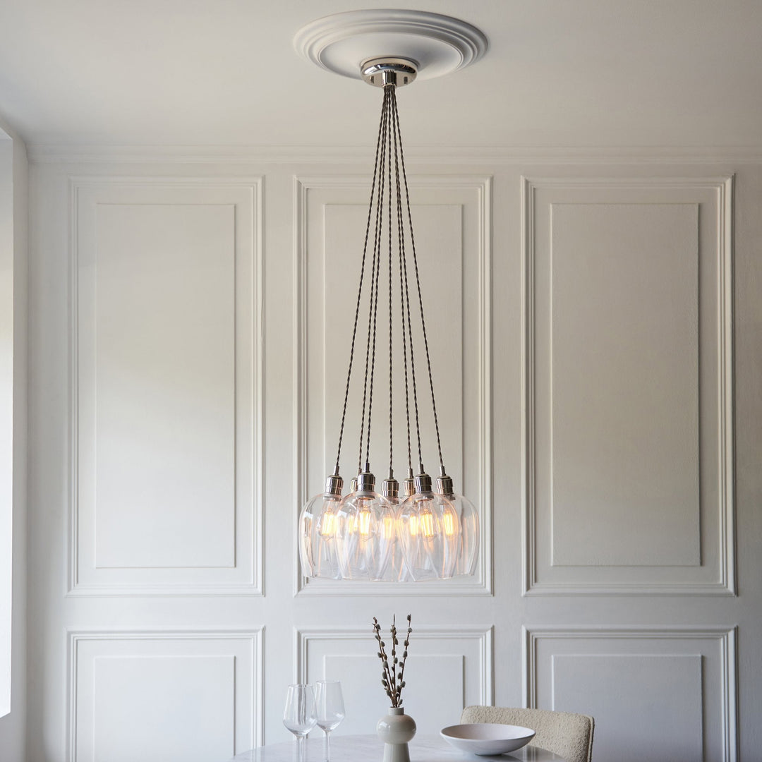 Endon 120643 7 Light Pendant Bright Nickel Plate & Clear Glass
