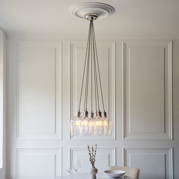 Endon 120643 7 Light Pendant Bright Nickel Plate & Clear Glass