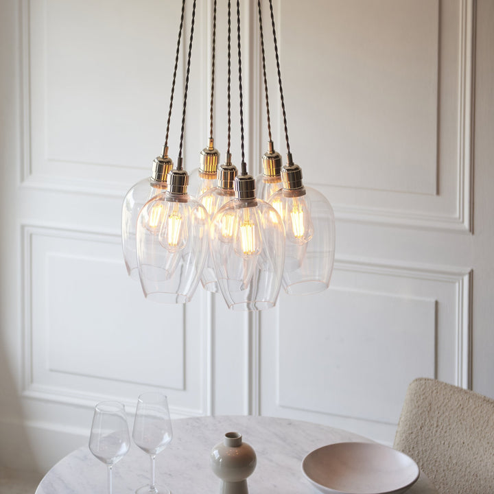 Endon 120643 7 Light Pendant Bright Nickel Plate & Clear Glass