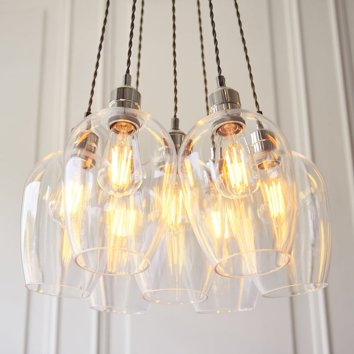 Endon 120643 7 Light Pendant Bright Nickel Plate & Clear Glass