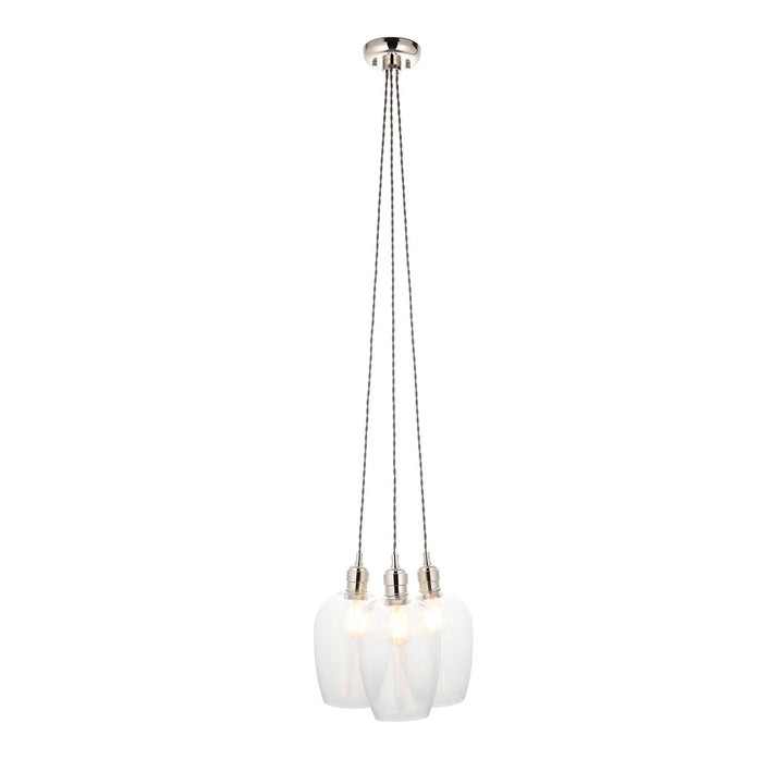 Endon 120644 3 Light Pendant Bright Nickel Plate & Clear Glass