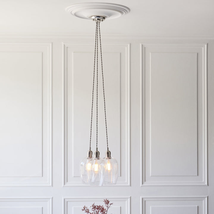 Endon 120644 3 Light Pendant Bright Nickel Plate & Clear Glass