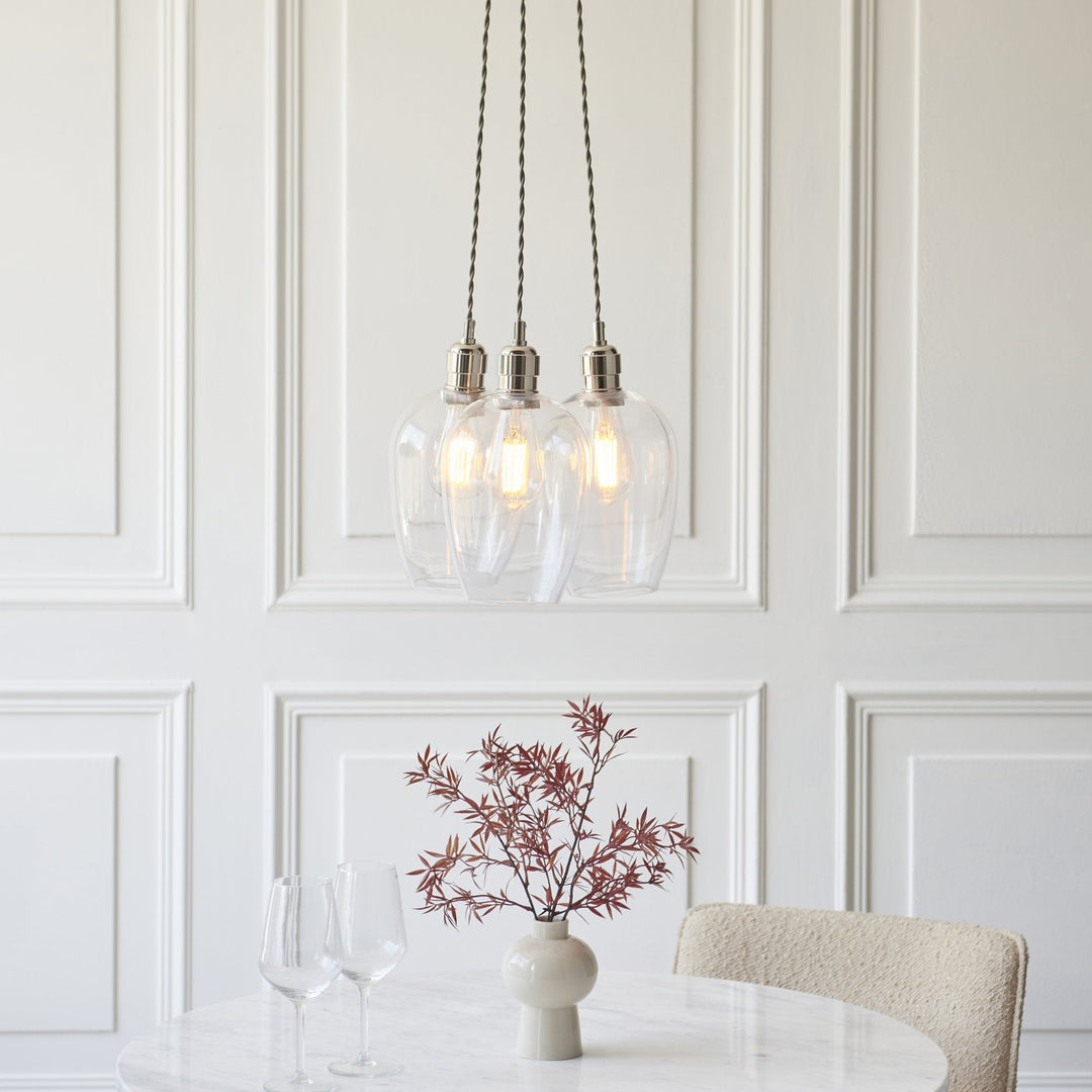 Endon 120644 3 Light Pendant Bright Nickel Plate & Clear Glass