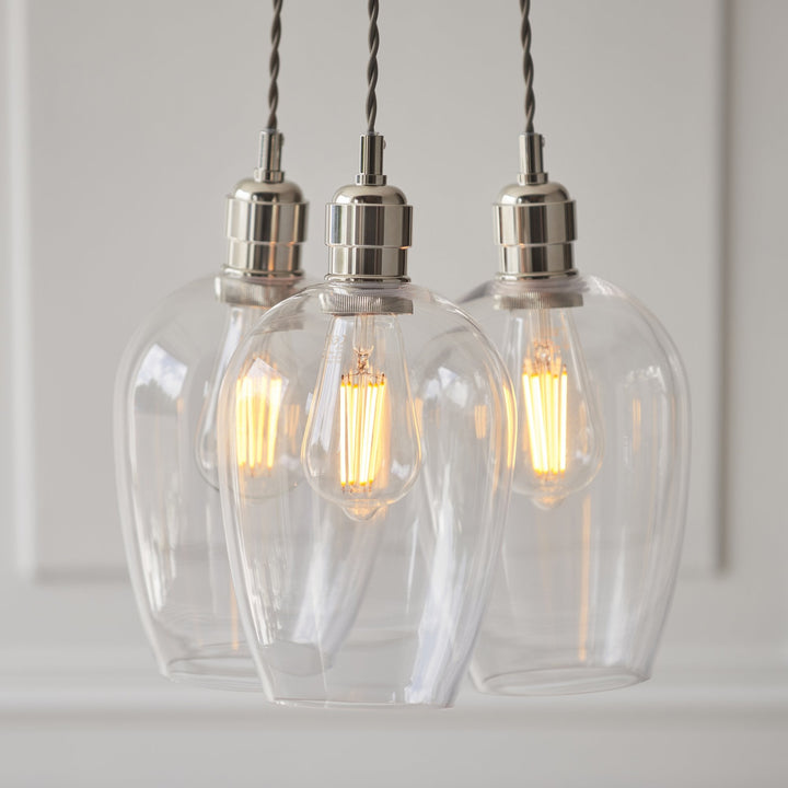 Endon 120644 3 Light Pendant Bright Nickel Plate & Clear Glass