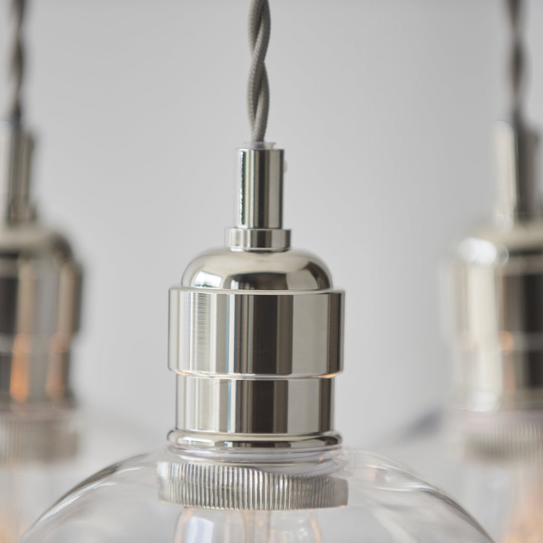 Endon 120644 3 Light Pendant Bright Nickel Plate & Clear Glass