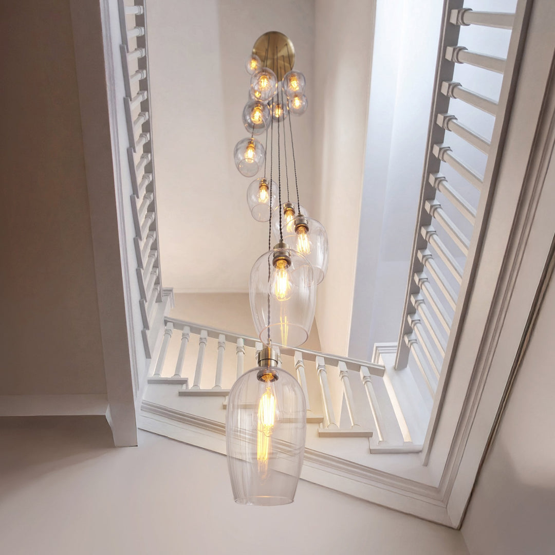 Endon 120645 13 Light Pendant Antique Brass Plate & Clear Glass