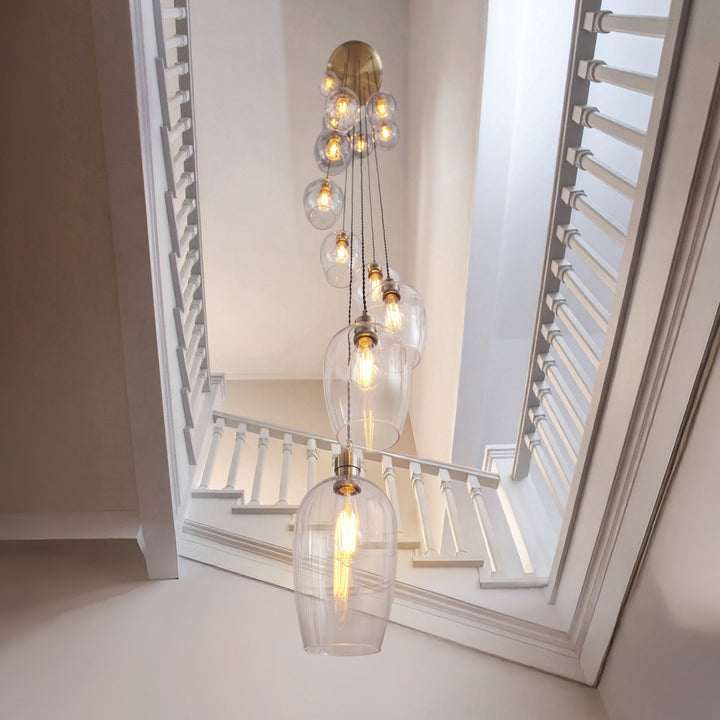 Endon 120645 13 Light Pendant Antique Brass Plate & Clear Glass